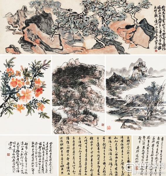黄宾虹（1865-1955）山水 花卉 行书 明高启诗