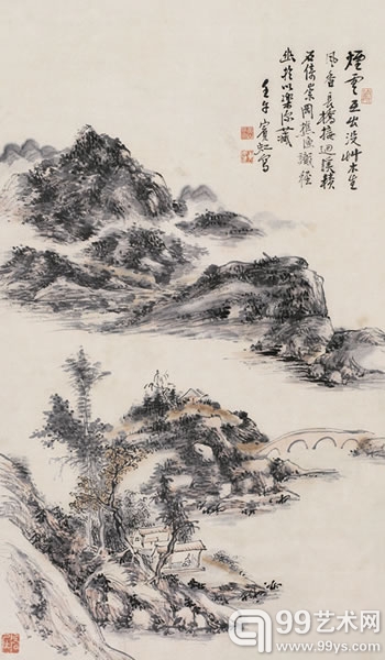 黄宾虹（1865～1955）长桥幽径图