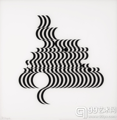 英国艺术家Bridget Riley（出生于1931年）在有机玻璃上制作的黑色丝网印刷作品UNTITLED (FRAGMENT 2) ，创作于1965年，估价5,000到7,000英镑，定锤价40,000英镑。（图片来源：Sotheby’s）