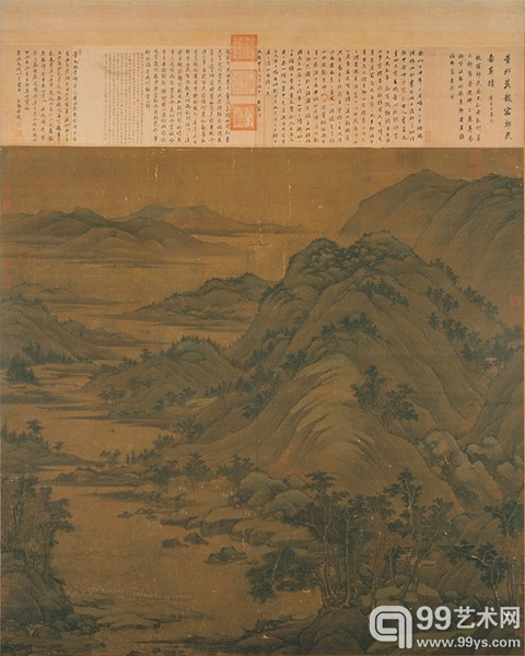 五代  董源　龙宿郊民图　　绢本　设色画　轴　156x160 cm