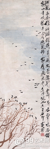 齐白石《家国情怀》 设色纸本 镜心 101×35×1cm