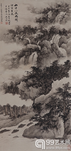 吴湖帆《山中—夜雨》 设色纸本 镜心 95×45×1