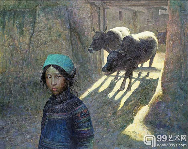 罗中立 彝寨 1990年作 62×82 cm 布面油画 签名：1990罗