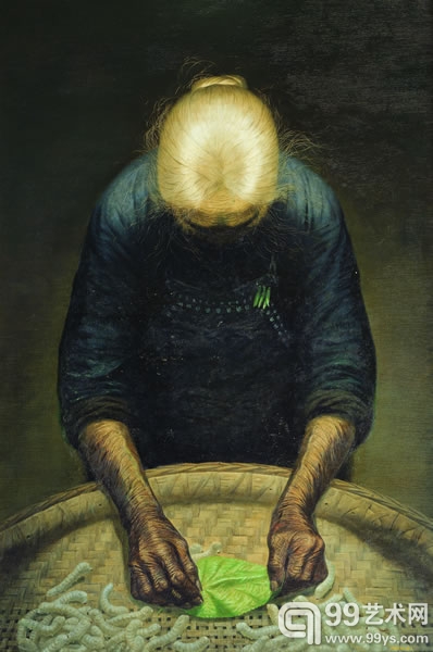 罗中立 春蚕 200cmx134cm 布面油画