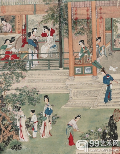 朱梅邨（1911-1993） 仿仇英贵妃晓妆图