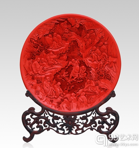 殷秀云 雕漆圆盘十八罗汉