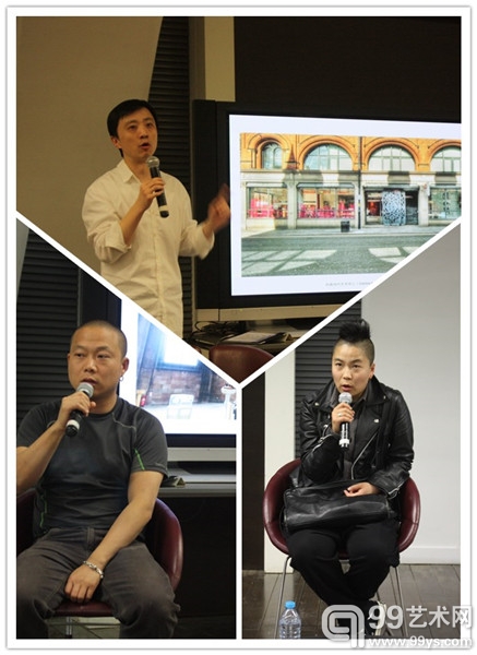 新闻发布会现场，策展人姜节泓（上）、艺术家何岸（左）、艺术家黎薇（右）.jpg