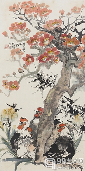 程十发《平安大吉图》 设色纸本 镜心 138×69cm
