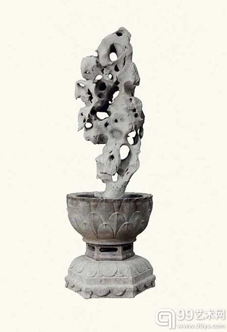 明·太湖石莲花盆连座 全：210×75×75cm   座：80×75×75cm
