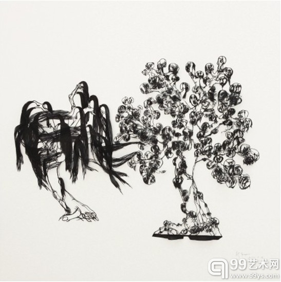 邬建安 纠结 剪纸水墨 79×79cm 2012