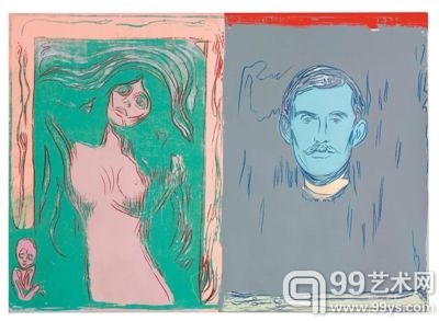 沃霍尔 《摹爱德华·蒙克作自画像、骷髅手臂与麦当娜》