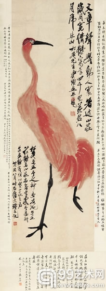齐白石 红鹤 
