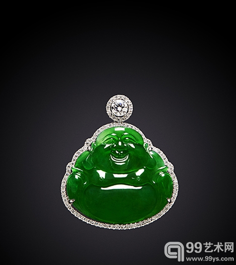 天然满绿翡翠佛公吊坠