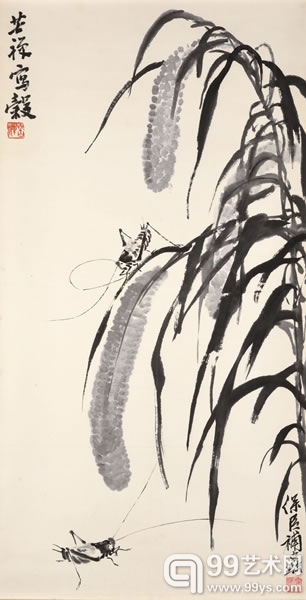 李苦禅 (1899－1983) 、宋保臣 (1931)  谷穗蟋蟀图