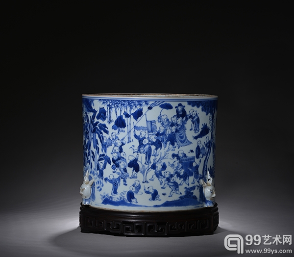明崇祯 青花百子图大笔海