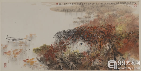王明明《晚霞斜坐图》50.5x101cm