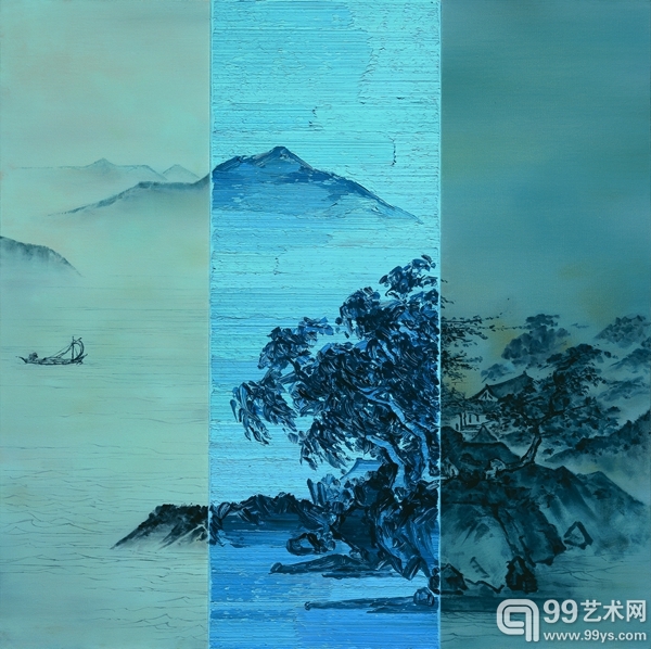 何森 He Sen 山水泛舟图