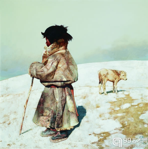 艾轩 雪原牧童 布面油画 86×86cm 1987