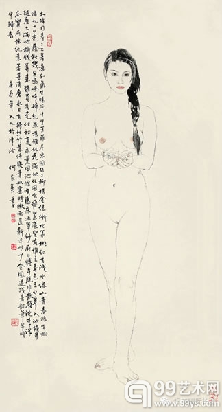 何家英 《掬花图》