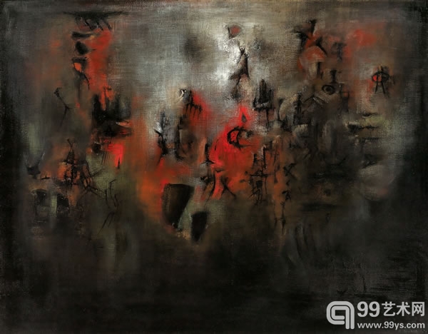 LOT197 赵无极 《争荣竞秀》 1954 油彩画布 115×147 CM 估价待询