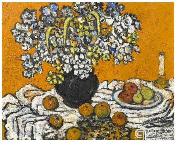 6.SACHA MOLDOVAN (俄罗斯/美国, 1901-1982)作品《Flowers with Fruit and Candle》，成交价2000美元。