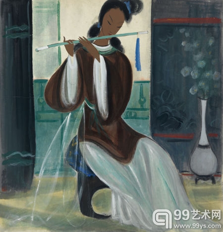 林风眠(1900-1991)  吹笛仕女