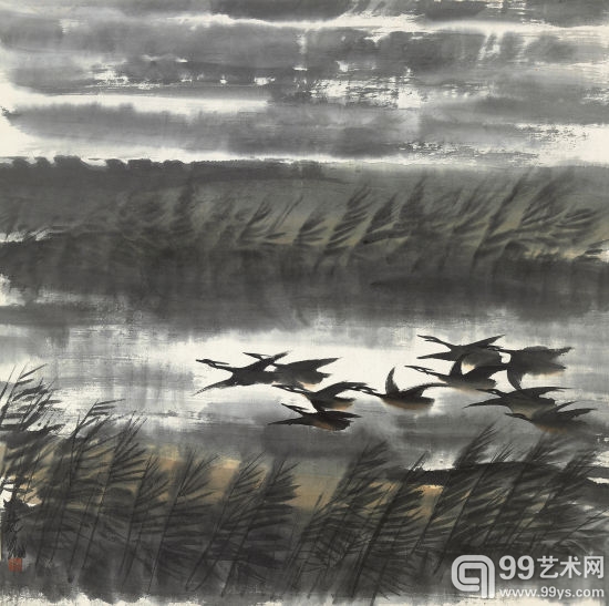 林风眠(1900-1991)  芦苇群鹭图