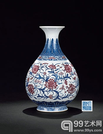 清乾隆青花釉里红缠枝莲纹玉壶春瓶 高 30.0cm