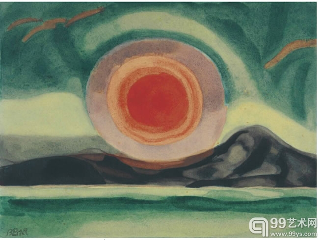 10.奥斯卡·布鲁莫（Oscar Bluemner）的《Sunset on the St. Lawrence》