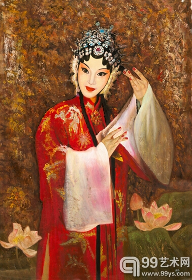 米巧铭京剧油画作品《锁麟襄之薛湘灵》 85cm*125cm  2012年作 布面油画
