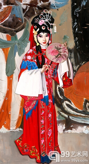 米巧铭京剧油画作品《西厢记红娘》  81cm*150cm  2014年作 布面油画