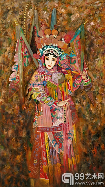 米巧铭京剧油画作品《穆柯寨之穆桂英》 73cm*124cm 2012年作 布面油画