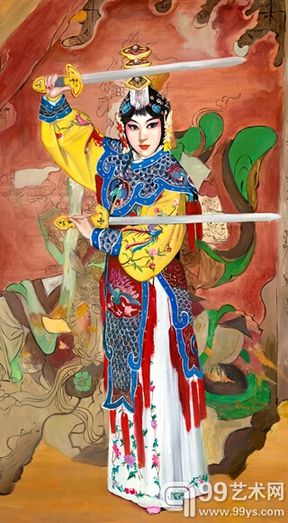 米巧铭京剧油画作品《虞姬》 84cm*150cm  2014年作  布面油画