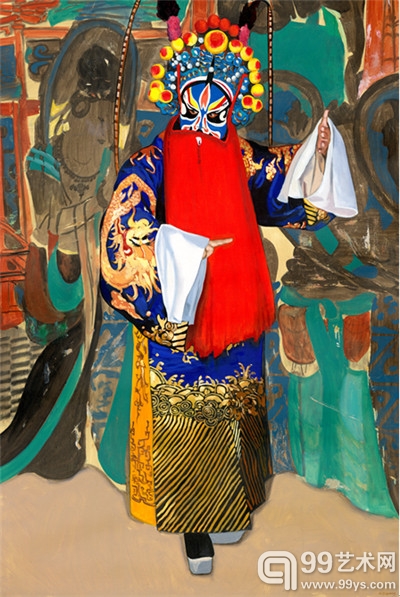 米巧铭京剧油画作品《坐寨之窦尔敦》 92cm*150cm 2014年作