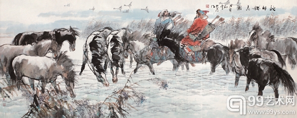 刘大为（b.1945）秋郊饮马图