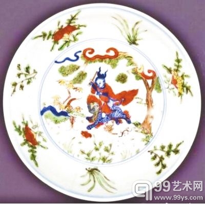 青花五彩人物五毒纹盘