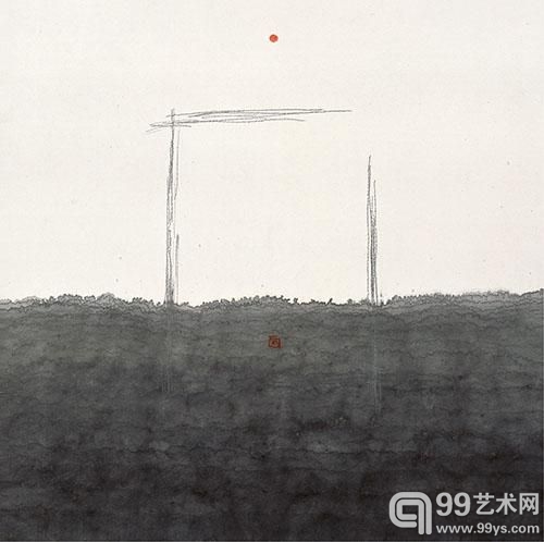 张羽 8807 水墨 铅笔 宣纸  68×68cm 1988