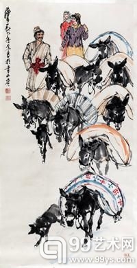 黄胄《运粮图》137.5×69cm 估价：4，000，000-5，000，000