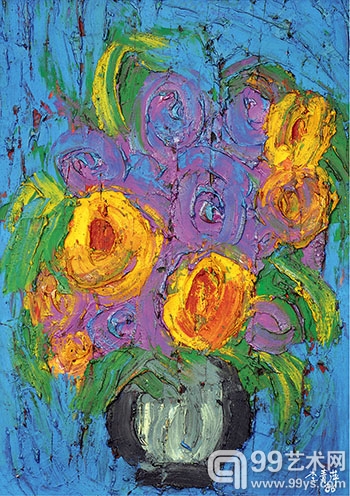李青萍 瓶花 油彩 木板61×45cm  1990s
