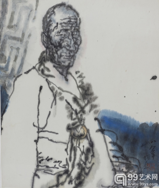藏族老人 中国画 58x69cm 1989