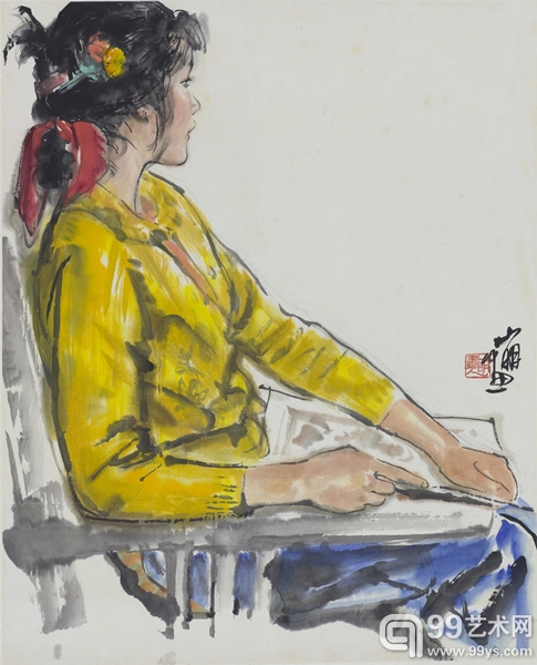 傣家教师 中国画 69x55cm 1978