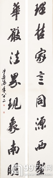 沙孟海 行书八言联 水墨纸本 立轴二幅
