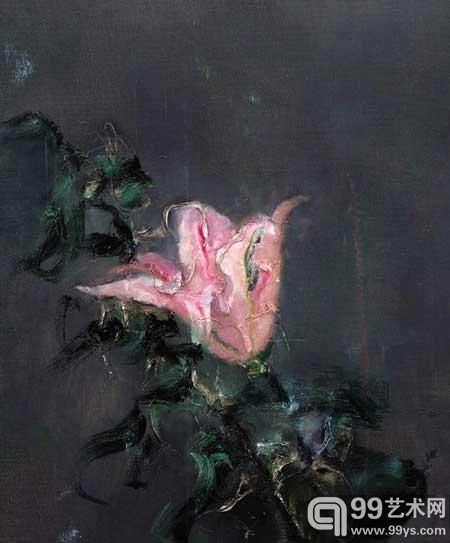 周春芽1997年作《茶花》70×60cm