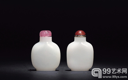 清中期 白玉烟壶（一对）