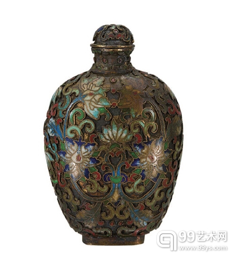 铜胎掐丝珐琅彩缠枝莲纹烟壶