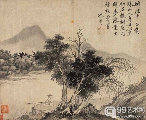 沈周  独钓图  水墨纸本  立轴
