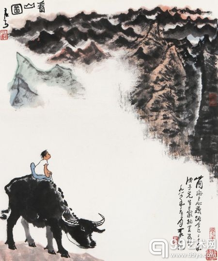李可染 看山图 设色纸本镜心 70×59cm 叶浅予旧藏