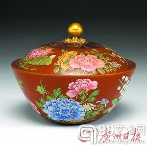清　康熙　宜兴胎画珐琅四季花卉盖碗