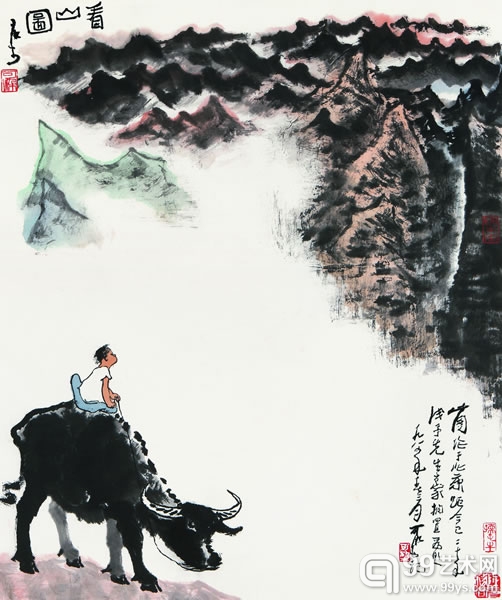 李可染  看山图  设色纸本镜心 70×59cm   叶浅予旧藏
