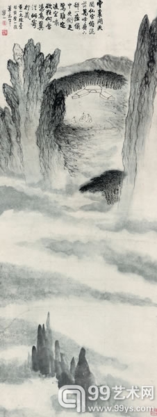 梅清  黄山文殊台设色纸本立轴142×54cm